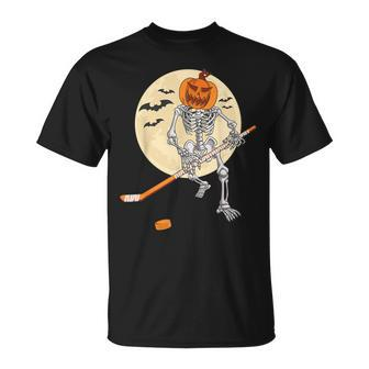 Skeleton Ice Hockey Halloween Cool Pumpkin Boys T-Shirt - Thegiftio UK