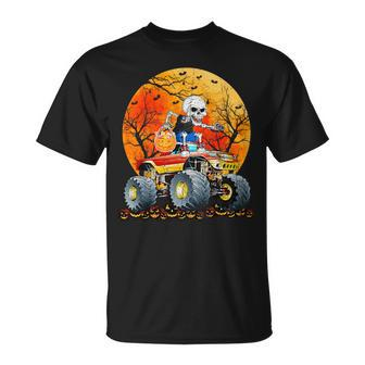 Skeleton Monster Truck Moon Candy Toddler Boys Halloween T-Shirt - Monsterry
