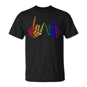 Skeleton Rock Hand Lgbt-Q Cool Rainbow Flag Gay Pride Ally  Unisex T-Shirt