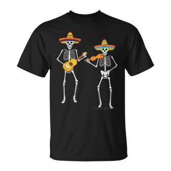 Skeleton Sombreros Guitar Fiesta Cinco De Mayo Mexican Party T-Shirt - Seseable