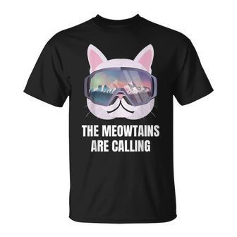 Skiing Cat Lover The Meow-Tains Are Calling Skier T-Shirt | Mazezy