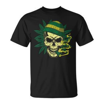 Skull Smoking Weed 420 Cannabis Marijuana Stoner T-Shirt | Mazezy DE