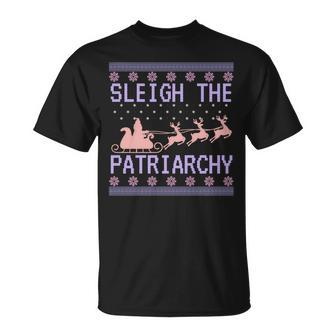 Sleigh The Patriarchy Feminist Ugly Christmas Sweater Meme T-Shirt | Mazezy