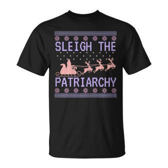 Sleigh The Patriarchy Feminist Ugly Christmas Sweater Meme T-Shirt | Mazezy UK