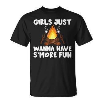 Smore Camping Girl Campfire Snack Skewers Smores Unisex T-Shirt | Mazezy