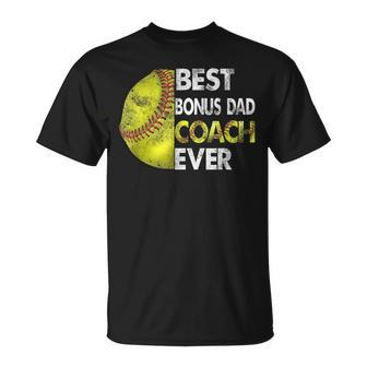 Softball Best Bonus Dad Coach Ever Retro Funny Fathers Day Unisex T-Shirt - Seseable