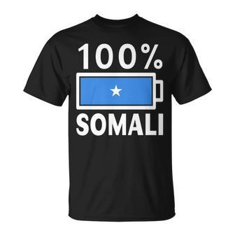 Somalia Flag 100 Somali Battery Power T-Shirt | Mazezy DE
