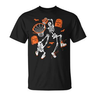 Spooky Skeleton Dunking Basketball Graveyard Halloween T-Shirt - Monsterry UK