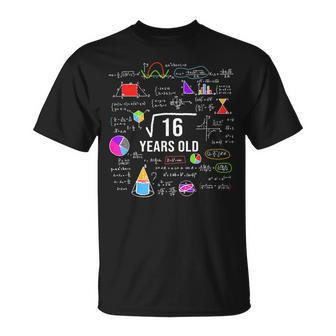 Square Root Of 16 4Th Birthday 4 Year Old Gifts Math Lover Math Funny Gifts Unisex T-Shirt | Mazezy