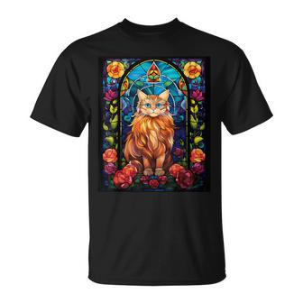 Stained Glass Style British Longhair Cat T-Shirt | Mazezy