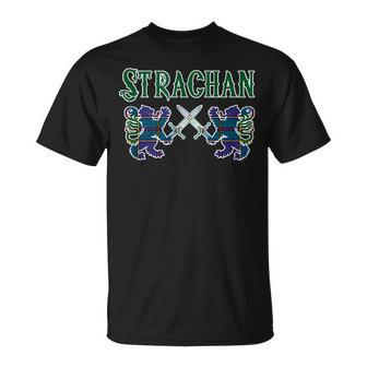 Strachan Scottish Clan Kilt Lion Family Name Tartan Gifts For Lion Lovers Funny Gifts Unisex T-Shirt | Mazezy