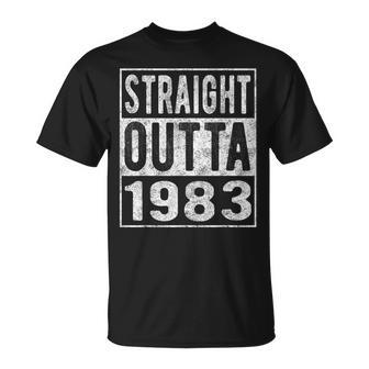 Straight Outta 1983 Fun Distressed Born 1983 Birthday Gift Unisex T-Shirt | Mazezy