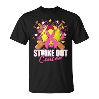 Strike Out Breast Cancer Awareness Month Softball Fight Pink T-Shirt | Mazezy
