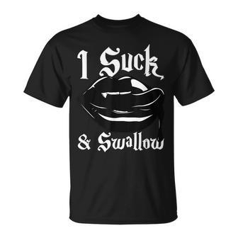I Suck And Swallow Sexy Vampire Fangs Halloween Costume Halloween Costume T-Shirt | Mazezy
