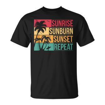 Summer Beach Vacation & Sunrise Sunburn Sunset Repeat Vacation Funny Gifts Unisex T-Shirt | Mazezy