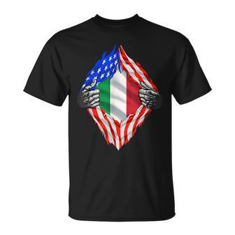 Super Italian Heritage Proud Italy Roots Usa Flag Unisex T-Shirt | Mazezy
