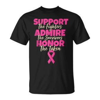Support Fighters Admire Survivors Breast Cancer Awareness T-Shirt - Seseable