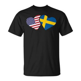 Sweden Usa Flag T Heart Swedish American Love Roots T-Shirt | Mazezy