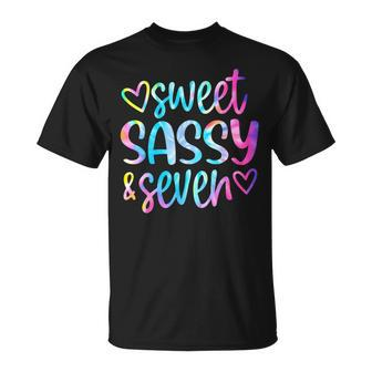 Sweet Sassy And Seven Girls Birthday Tie Dye 7 Year Old Kids Unisex T-Shirt - Monsterry