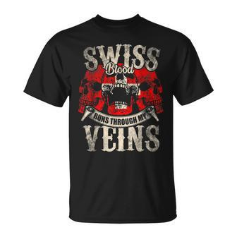 Swiss Blood Runs Through My Veins Flag Of Switzerland T-Shirt - Seseable