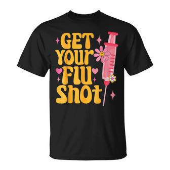 Syringe Retro Medical Get Your Flu Shot Caregiver T-Shirt - Monsterry