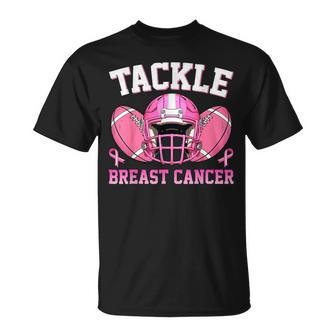 Tackle Football Pink Ribbon Breast Cancer Awareness Boys T-Shirt - Seseable