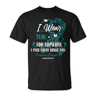 Teal Ovarian Cancer Angel Memory Warrior Support Family T-Shirt - Monsterry
