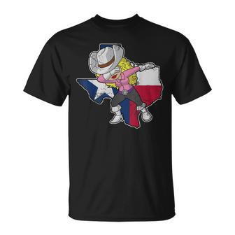 Texas Dabbing Cowgirl Texan Unisex T-Shirt | Mazezy
