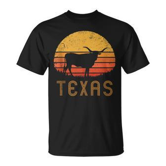 Texas Retro Longhorn Cattle Vintage Texan Cow Herd Lone Star T-Shirt | Mazezy