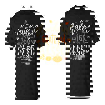 Thankful Grateful Blessed Happy Thanksgiving Pumpkin Autumn T-Shirt | Mazezy