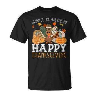 Thankful Grateful Blessed Happy Thanksgiving Turkey Pumpkin T-Shirt | Mazezy