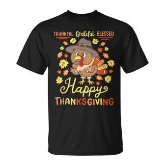 Thankful Grateful Blessed Turkey Gobble Happy Thanksgiving T-Shirt - Thegiftio UK