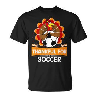 Thankful For Soccer Turkey Happy Thanksgiving Soccer T-Shirt | Mazezy