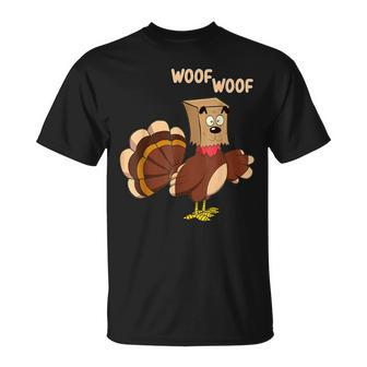 Thanksgiving Dog Fake Dog Woof Thanksgiving Turkey T-Shirt - Thegiftio UK