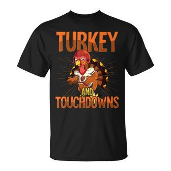 Thanksgiving Football Turkey And Touchdowns T-Shirt - Seseable