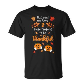 Thanksgiving Twin Baby Pregnancy Announcement Pumpkin Unisex T-Shirt | Mazezy