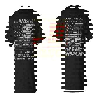 Thats What I Do I Fix Stuff And I Know Things Us Flag Unisex T-Shirt | Mazezy