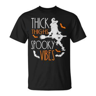 Thick Thighs Spooky Vibes Pretty Eyes Witch Halloween Party T-Shirt - Monsterry DE
