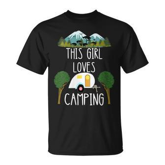 This Girl Loves Camping Rv Teardrop Trailer Camper Caravan Gift For Womens Unisex T-Shirt | Mazezy UK
