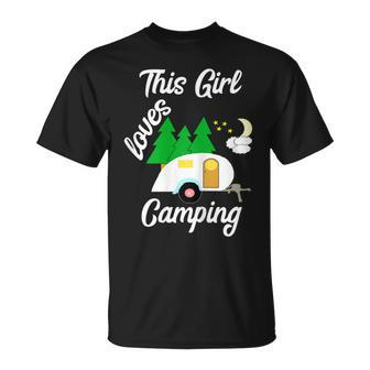 This Girl Loves Camping Teardrop Trailer Rv Camper Unisex T-Shirt