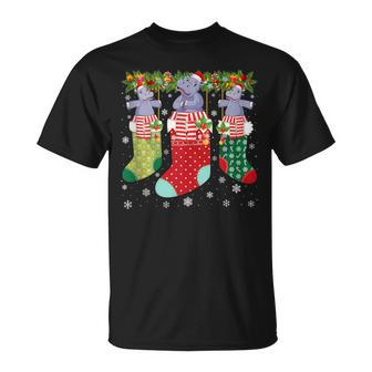 Three Hippo In Socks Ugly Christmas Sweater Party T-Shirt - Monsterry