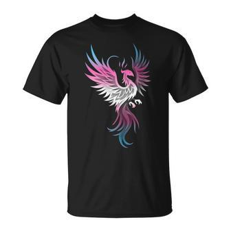 Transgender Phoenix Bird Trans Pride Flag Rising From Ashes Unisex T-Shirt | Mazezy