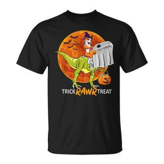 Trick Rawr Treat Corgi Ride Dinosaur Halloween Unisex T-Shirt | Mazezy