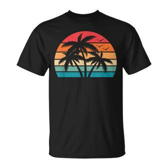 Tropical Hawaiian Retro Palm Tree Sunset Hawaii Beach Unisex T-Shirt - Seseable