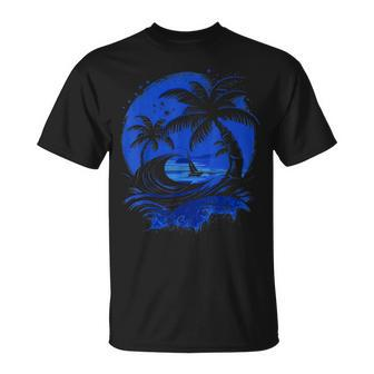 Tropical Palm Trees With Sailboat Beach Island Sunset Unisex T-Shirt - Monsterry AU
