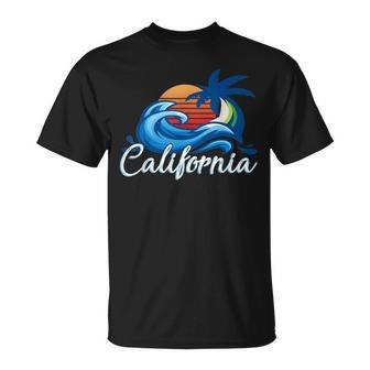 Tropical Sunset Cali Beach Waves Surfing Usa California T-Shirt | Mazezy
