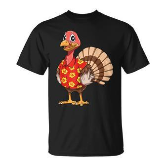 Turkey Hawaiian Thanksgiving Turkey Funny Hawaii Beach Party Unisex T-Shirt | Mazezy