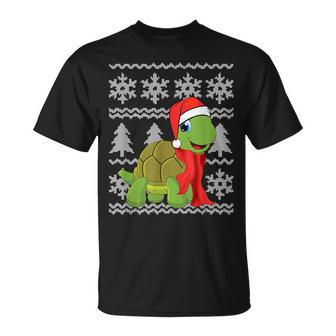 Turtle Santa Hat Scarf Ugly Christmas Sweater Holiday T-Shirt - Monsterry