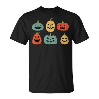 Types Of Pumpkin Jack O Lantern Collection Retro Halloween T-Shirt - Seseable