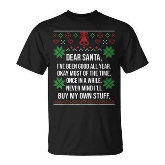 Ugly Christmas Sweater Dear Santa Claus Wish List T-Shirt | Mazezy AU